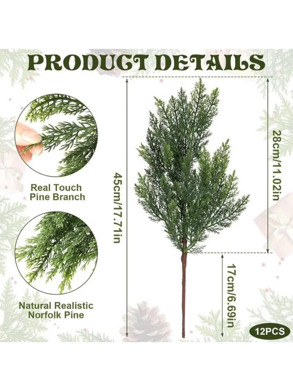 18 Inch Realistic Cedar Branches - 12 Pcs Faux Greenery for DIY Crafts & Holiday